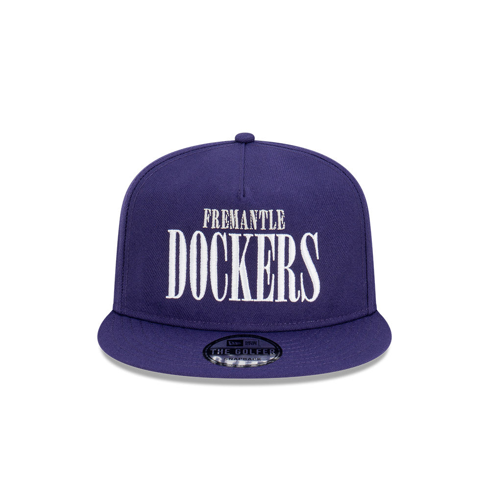 Fremantle Dockers Hat - 2023 AFL Purple Tall Text The Golfer Snapback - New Era
